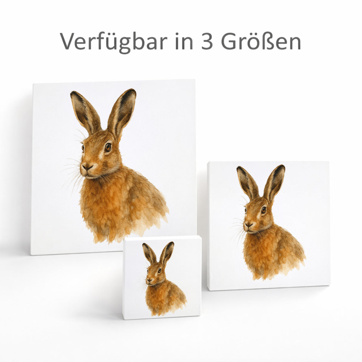 Tiere des Waldes Aquarellhase Holzbild in 10x10 cm zum Stellen oder Aufhängen