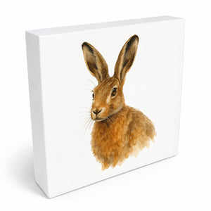 Tiere des Waldes Aquarellhase Holzbild in 10x10 cm zum Stellen oder Aufhängen