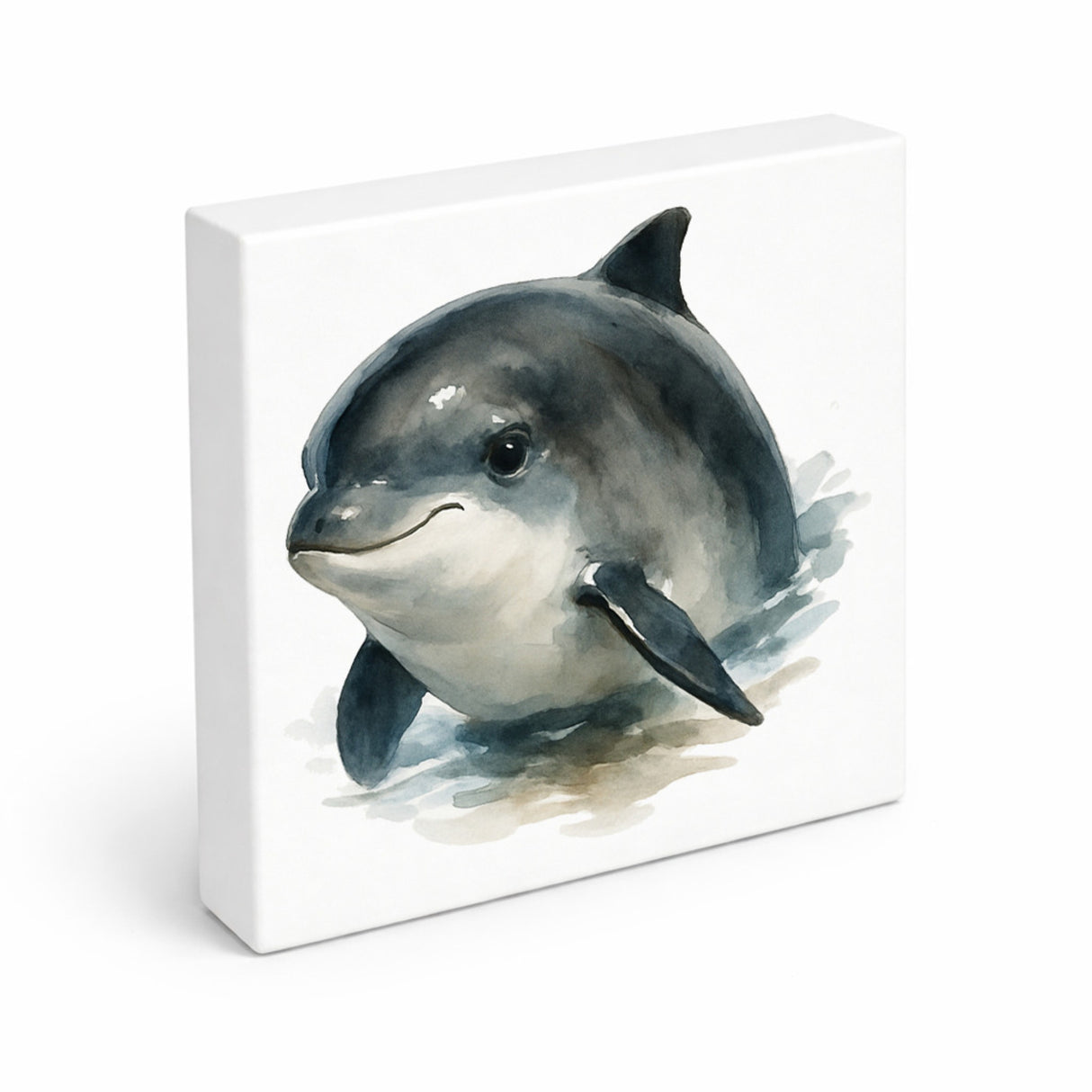 Wasserleben Delfin Aquarell Holzbild in 10x10 cm zum Stellen oder Aufhängen