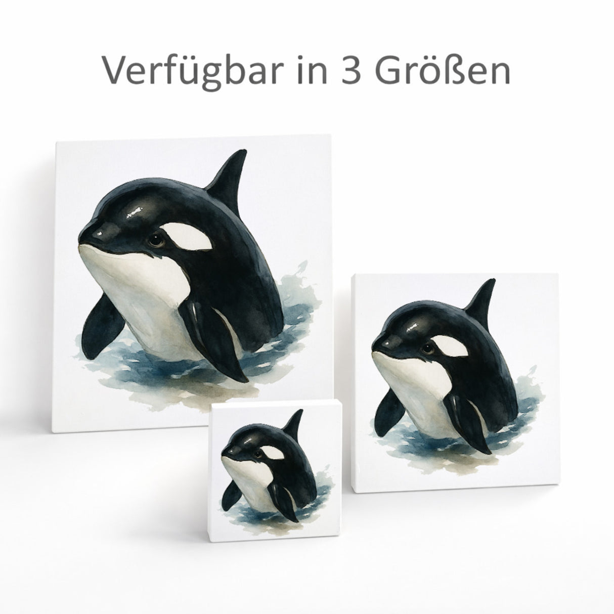 Wasserleben Orca Aquarell Holzbild in 10x10 cm zum Stellen oder Aufhängen
