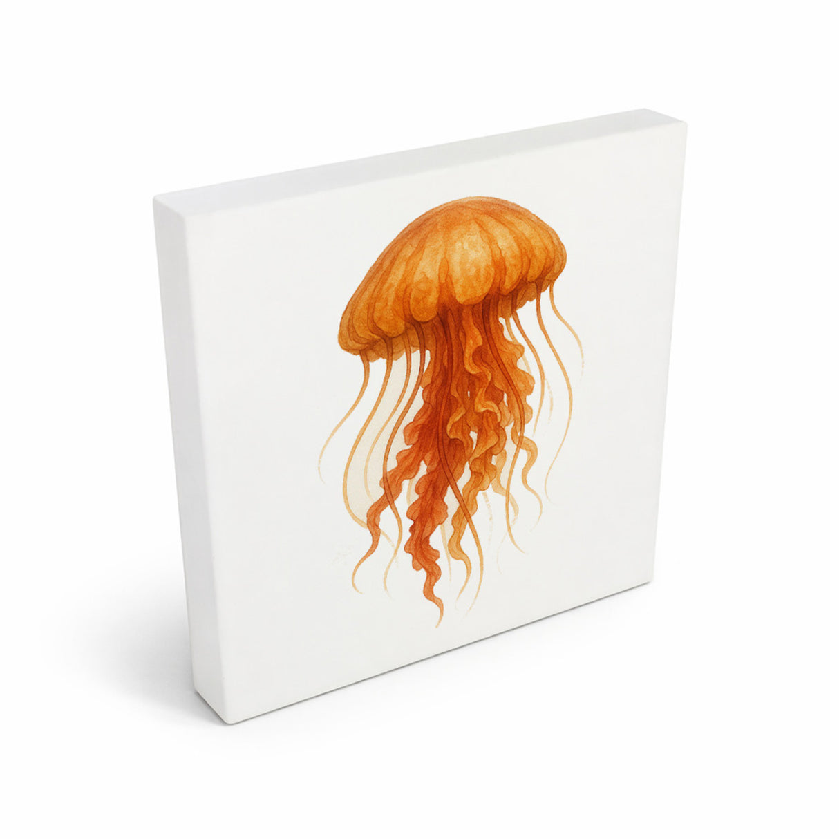 Wasserwelt Qualle Aquarell Holzbild in 10x10 cm zum Stellen oder Aufhängen