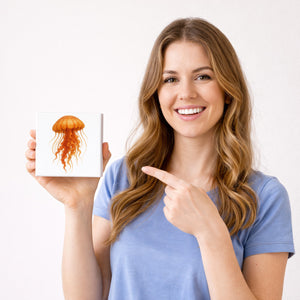 Wasserwelt Qualle Aquarell Holzbild in 10x10 cm zum Stellen oder Aufhängen