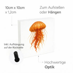 Wasserwelt Qualle Aquarell Holzbild in 10x10 cm zum Stellen oder Aufhängen