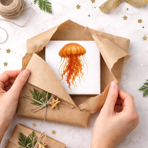 Wasserwelt Qualle Aquarell Holzbild in 10x10 cm zum Stellen oder Aufhängen