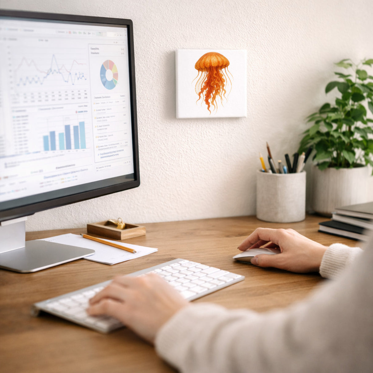 Wasserwelt Qualle Aquarell Holzbild in 10x10 cm zum Stellen oder Aufhängen