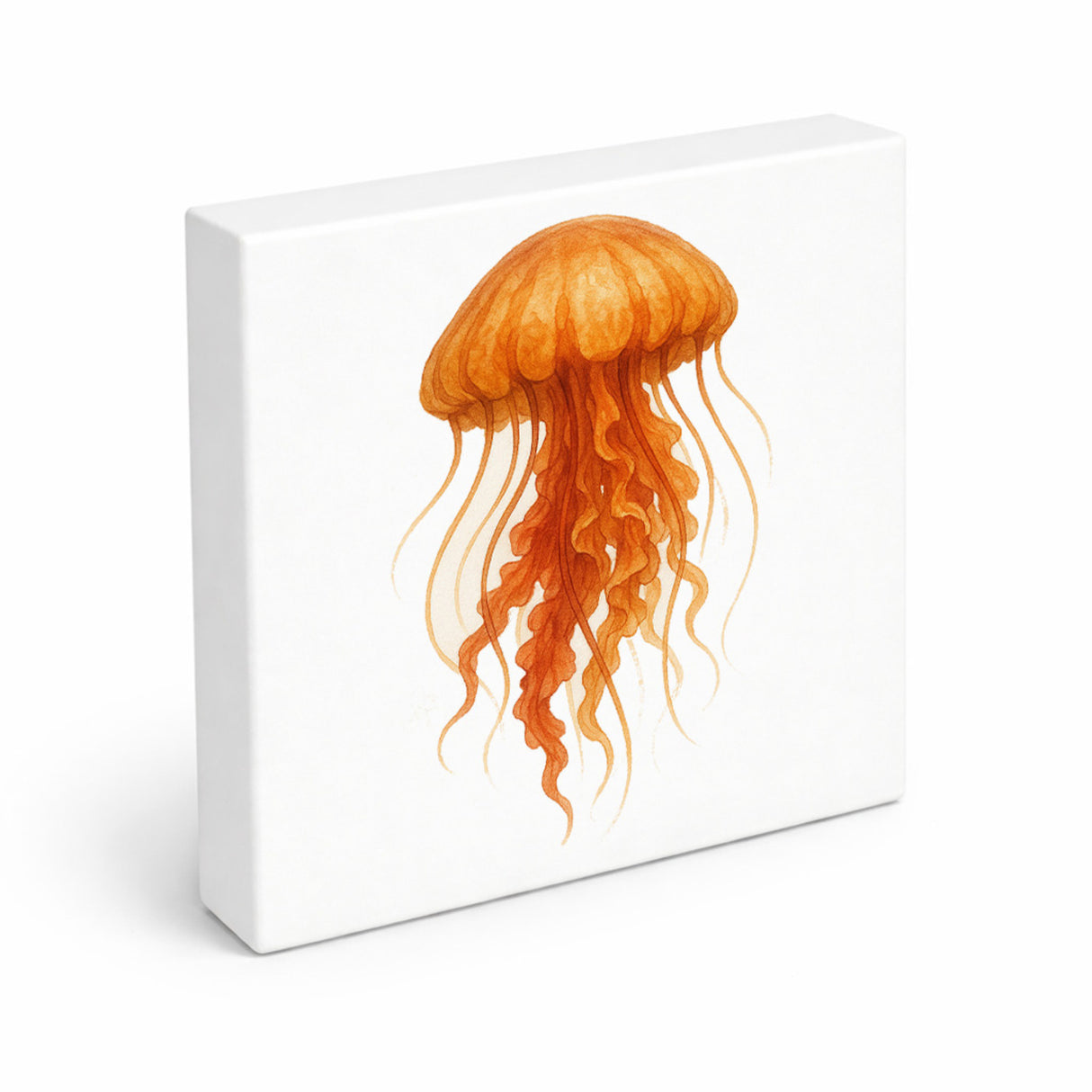 Wasserwelt Qualle Aquarell Holzbild in 10x10 cm zum Stellen oder Aufhängen