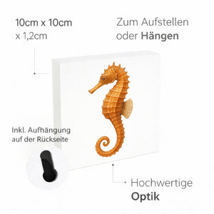 Wasserwelt Seepferdchen Illustration Holzbild in 10x10 cm zum Stellen oder Aufhängen