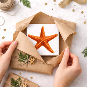 Wasserwelt Seestern Aquarell Holzbild in 10x10 cm zum Stellen oder Aufhängen