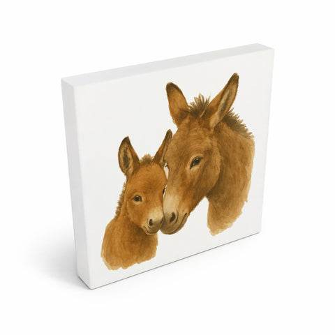 Eselmomente Esel Mutter Kind Holzbild in 10x10 cm zum Stellen oder Aufhängen