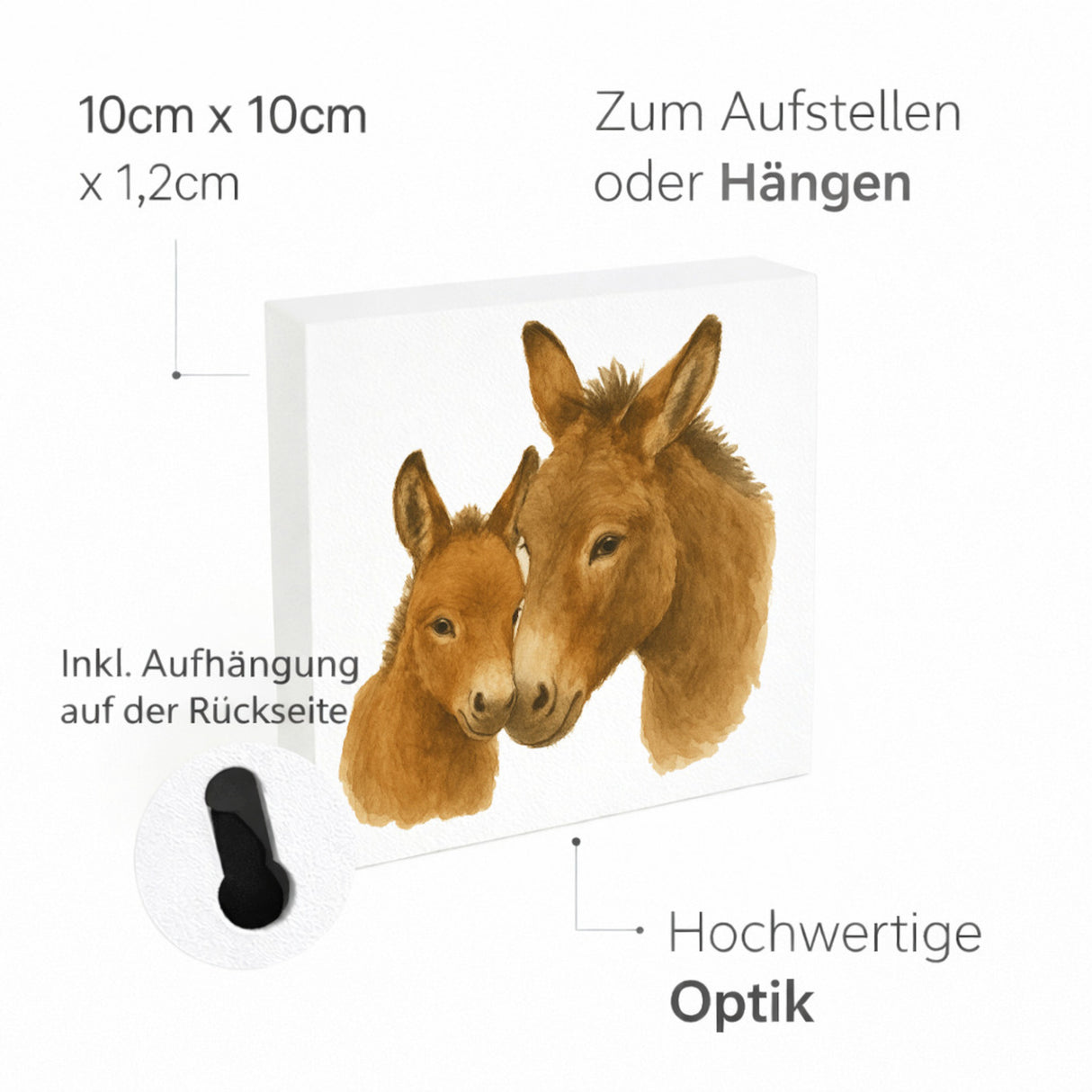 Eselmomente Esel Mutter Kind Holzbild in 10x10 cm zum Stellen oder Aufhängen