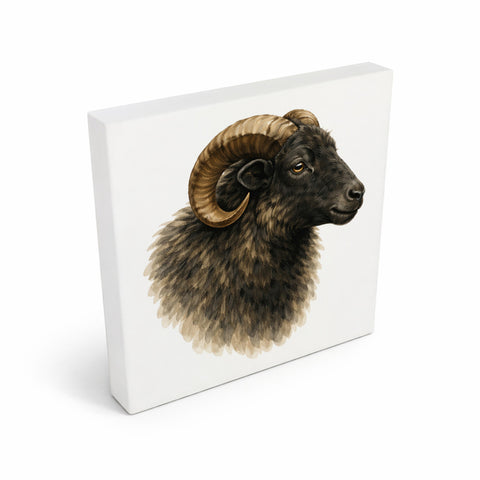 Flauschiger Charme Heideschnuckenkopf Holzbild in 10x10 cm zum Stellen oder Aufhängen