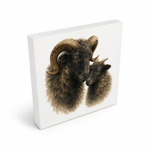 Flauschiger Charme Heideschnucke und Lamm Holzbild in 10x10 cm zum Stellen oder Aufhängen