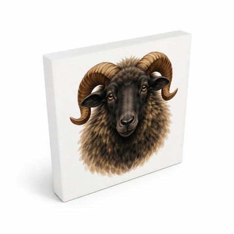 Flauschiger Charme Heideschnucke Holzbild in 10x10 cm zum Stellen oder Aufhängen