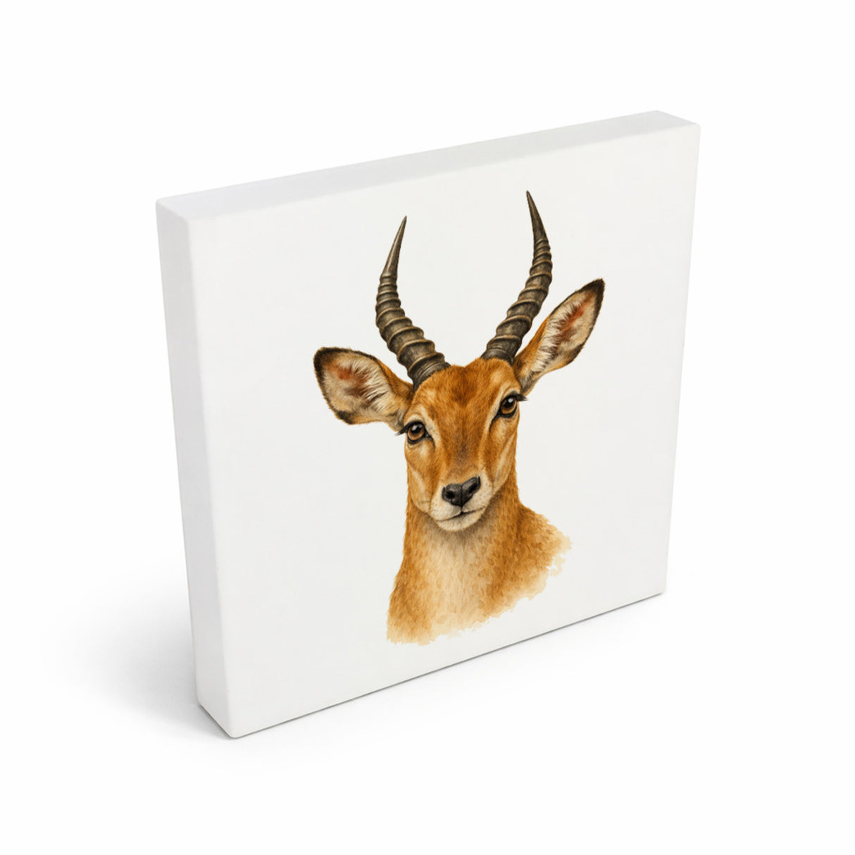 Tierische Eleganz Antilopenkopf Holzbild in 10x10 cm zum Stellen oder Aufhängen