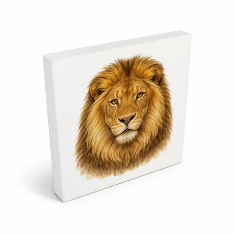 Raubtierblick Löwenkopf Holzbild in 10x10 cm zum Stellen oder Aufhängen