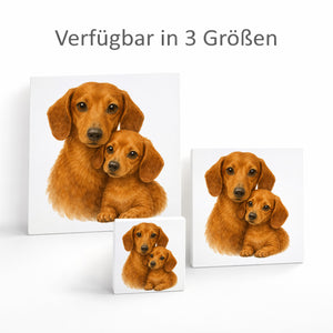 Dackelträume Dackel mit Welpe Holzbild in 10x10 cm zum Stellen oder Aufhängen