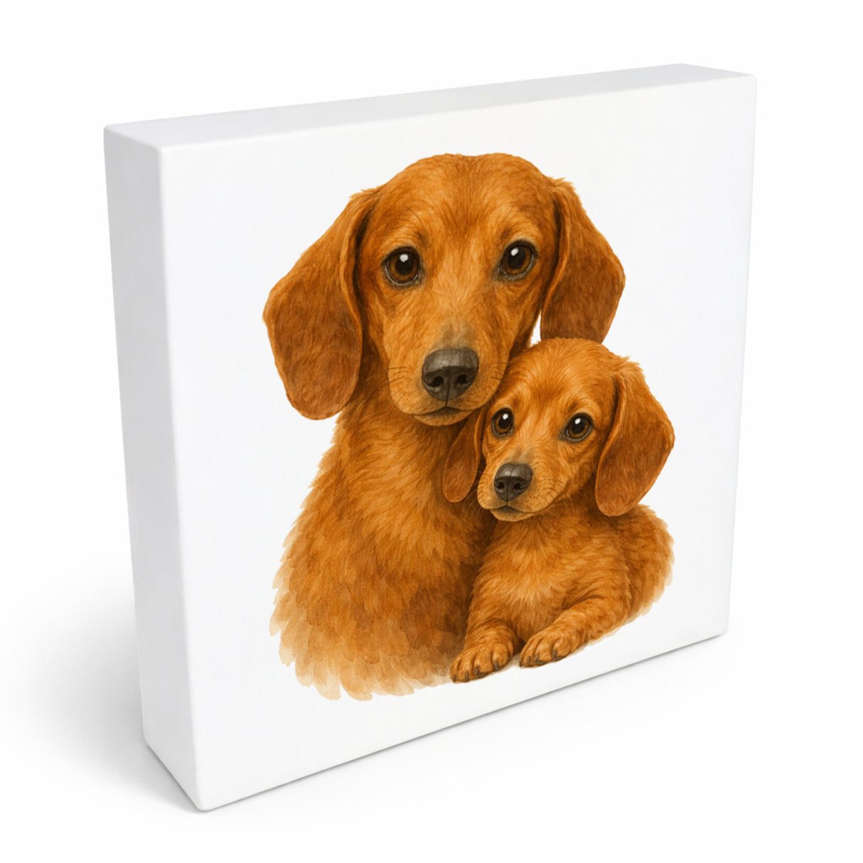 Dackelträume Dackel mit Welpe Holzbild in 10x10 cm zum Stellen oder Aufhängen