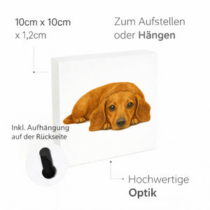 Dackelträume Dackel Illustration Holzbild in 10x10 cm zum Stellen oder Aufhängen