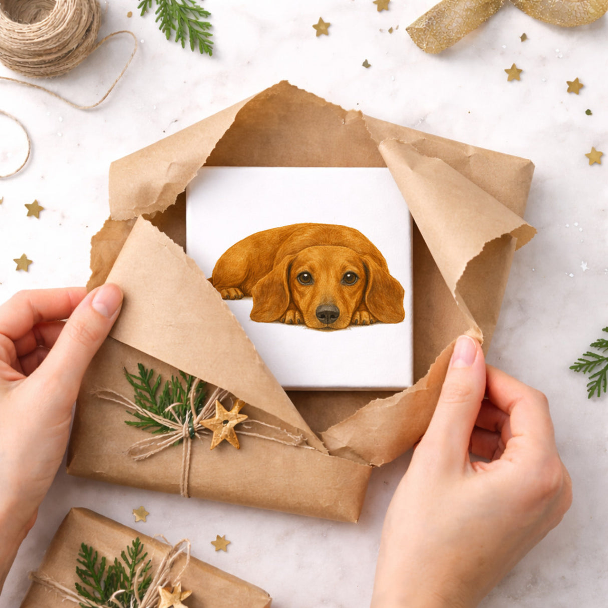 Dackelträume Dackel Illustration Holzbild in 10x10 cm zum Stellen oder Aufhängen