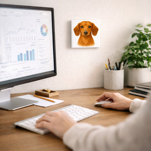 Dackelträume Dackel Portrait Holzbild in 10x10 cm zum Stellen oder Aufhängen