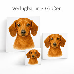 Dackelträume Dackel Portrait Holzbild in 10x10 cm zum Stellen oder Aufhängen
