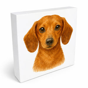 Dackelträume Dackel Portrait Holzbild in 10x10 cm zum Stellen oder Aufhängen