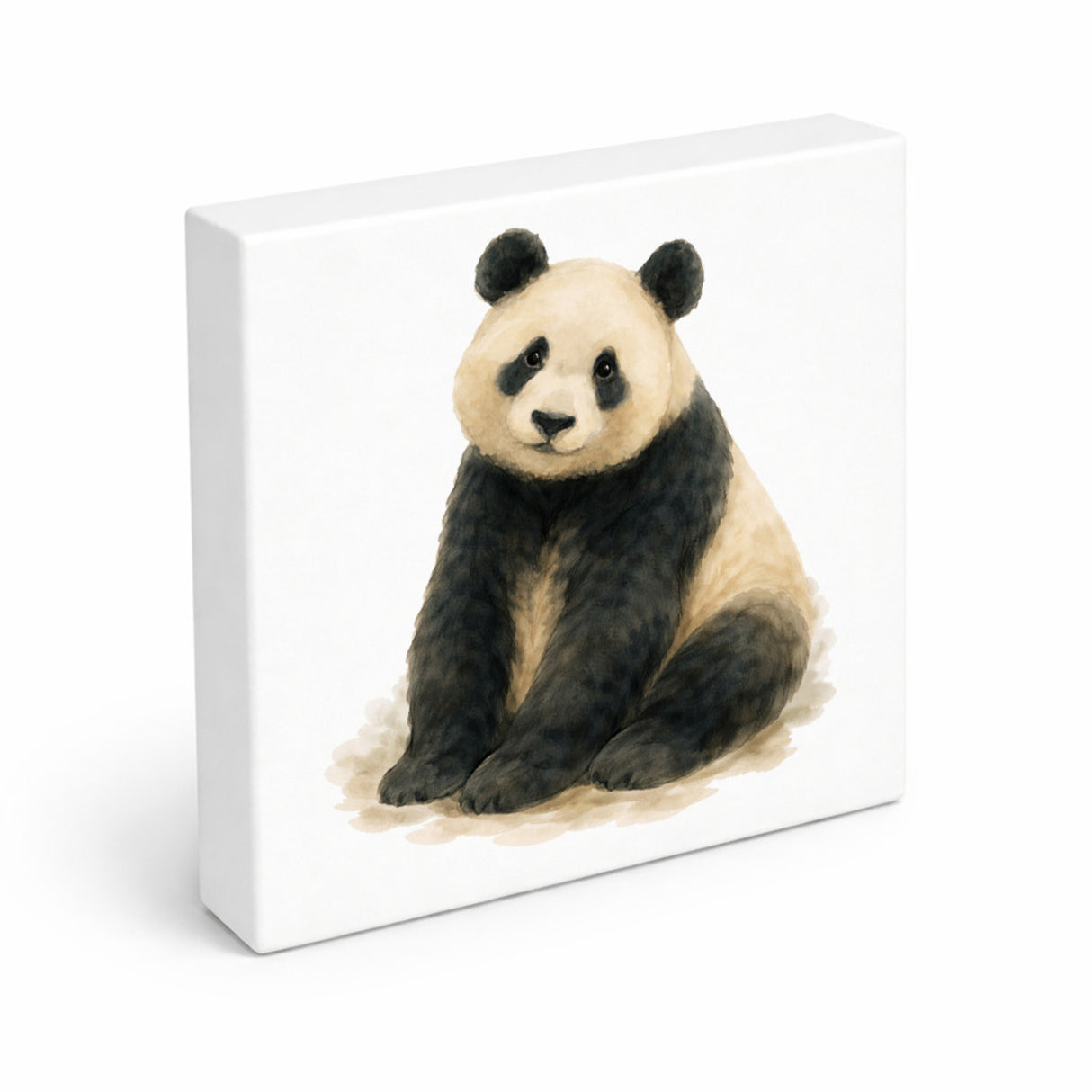 Pandaglück sitzender Panda Holzbild in 10x10 cm zum Stellen oder Aufhängen
