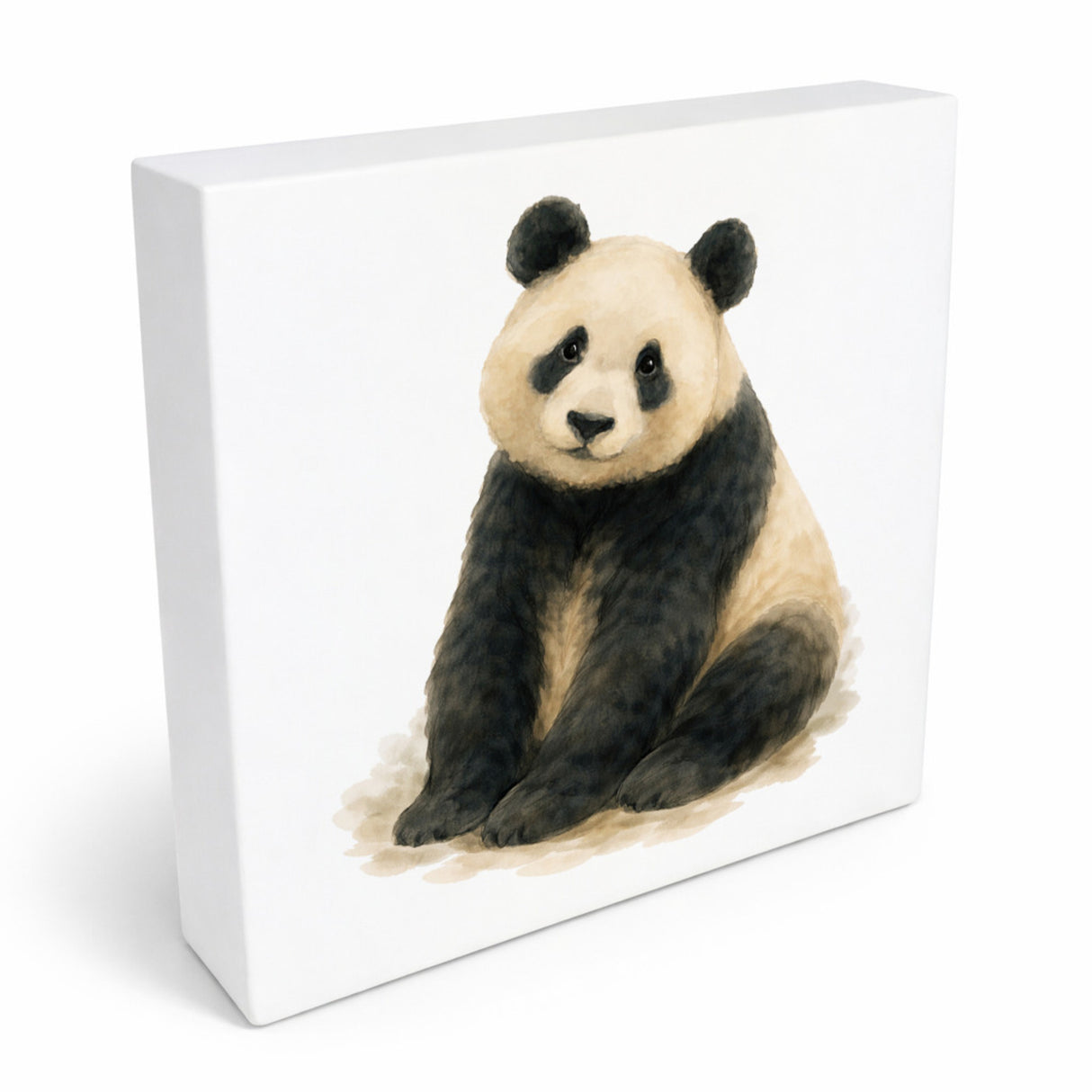 Pandaglück sitzender Panda Holzbild in 10x10 cm zum Stellen oder Aufhängen