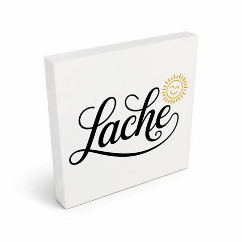 Lebensfreude Lache Holzbild in 10x10 cm zum Stellen oder Aufhängen