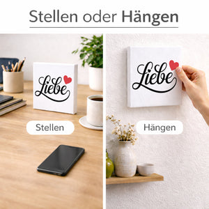 Lebensfreude Liebe Holzbild in 10x10 cm zum Stellen oder Aufhängen