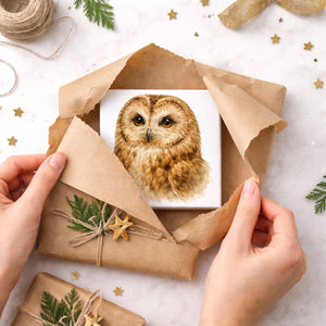 Luft Könige Eulen Porträt Holzbild in 10x10 cm zum Stellen oder Aufhängen