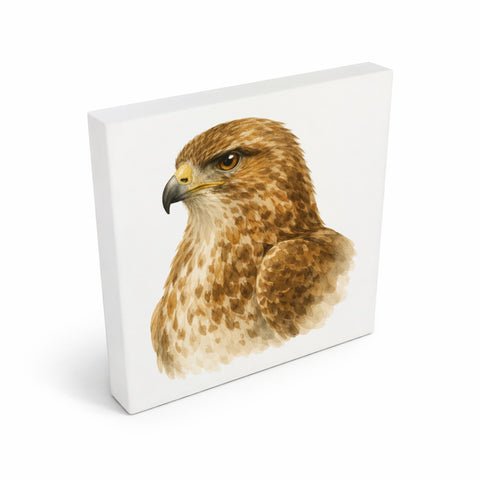 Luft Könige Bussard Porträt Holzbild in 10x10 cm zum Stellen oder Aufhängen