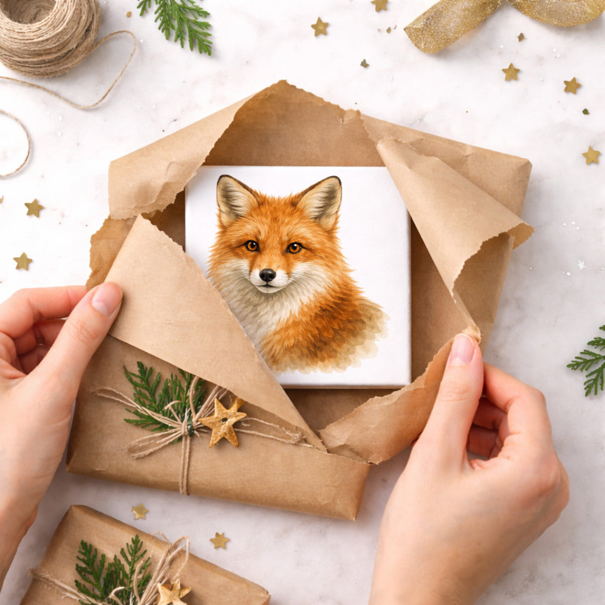 Wild Eyes Fuchs Porträt Holzbild in 10x10 cm zum Stellen oder Aufhängen