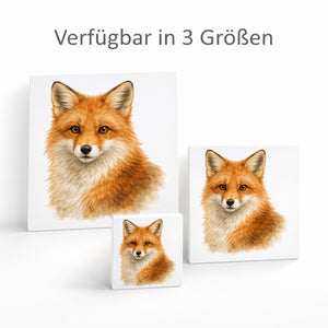 Wild Eyes Fuchs Porträt Holzbild in 10x10 cm zum Stellen oder Aufhängen