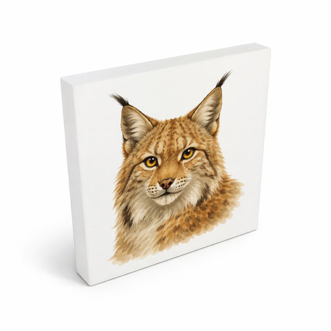 Wild Eyes Luchs Porträt Holzbild in 10x10 cm zum Stellen oder Aufhängen