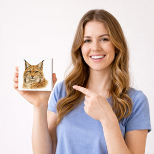 Wild Eyes Luchs Porträt Holzbild in 10x10 cm zum Stellen oder Aufhängen