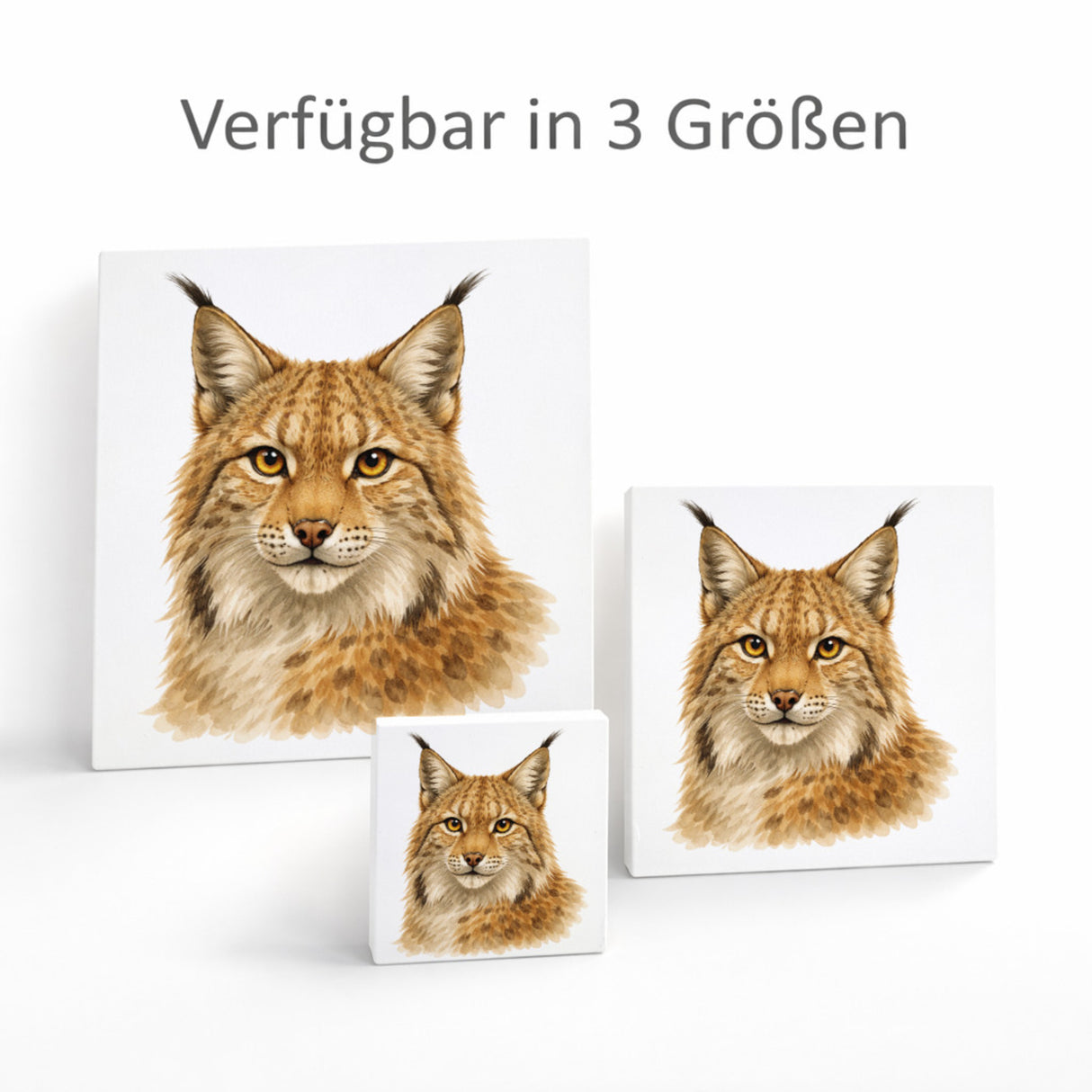 Wild Eyes Luchs Porträt Holzbild in 10x10 cm zum Stellen oder Aufhängen