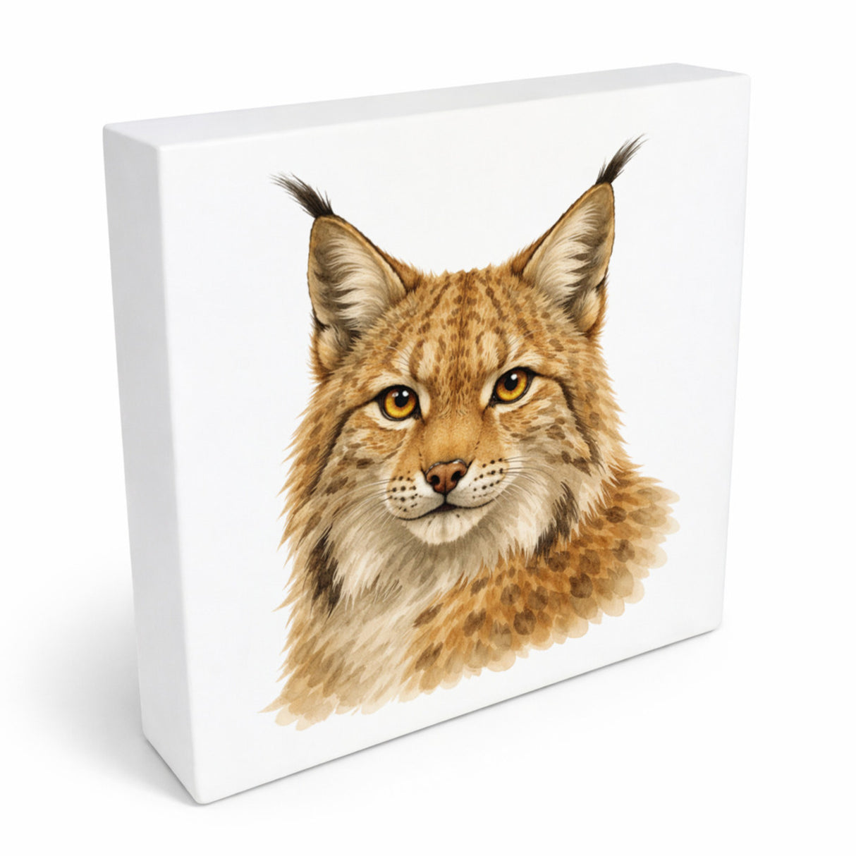 Wild Eyes Luchs Porträt Holzbild in 10x10 cm zum Stellen oder Aufhängen
