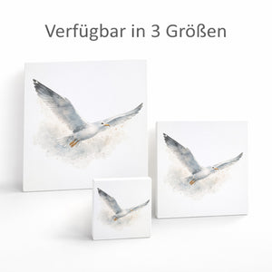 Küstenklänge Möwe Holzbild in 10x10 cm zum Stellen oder Aufhängen