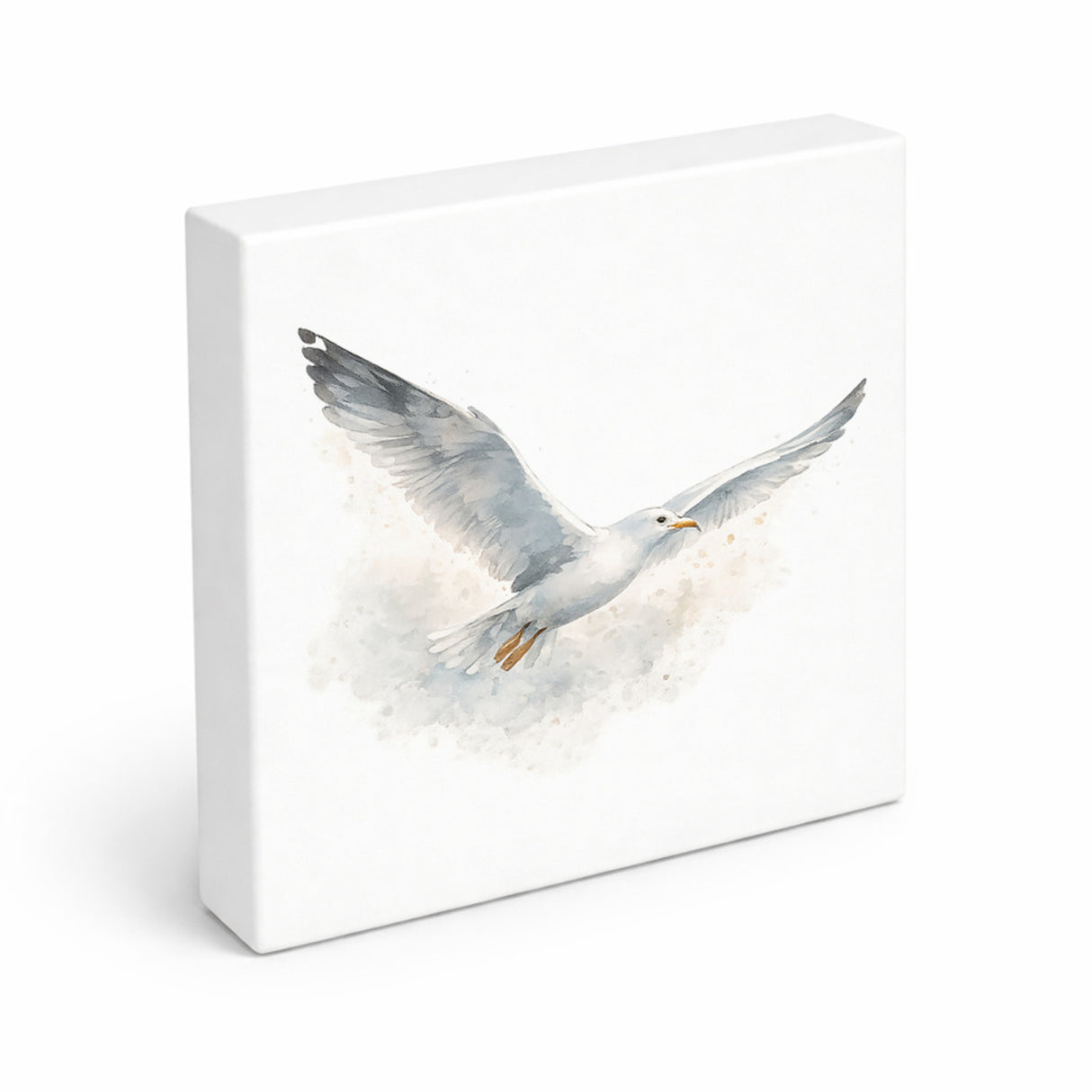 Küstenklänge Möwe Holzbild in 10x10 cm zum Stellen oder Aufhängen