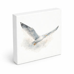 Küstenklänge Möwe Holzbild in 10x10 cm zum Stellen oder Aufhängen