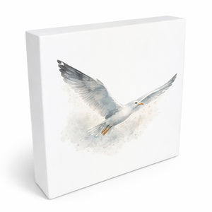 Küstenklänge Möwe Holzbild in 10x10 cm zum Stellen oder Aufhängen