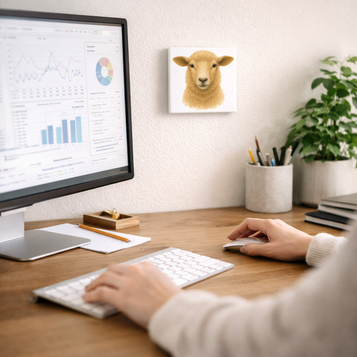 Bauernhof Charme Schaf Porträt Holzbild in 10x10 cm zum Stellen oder Aufhängen