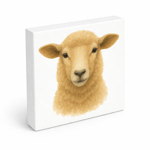 Bauernhof Charme Schaf Porträt Holzbild in 10x10 cm zum Stellen oder Aufhängen