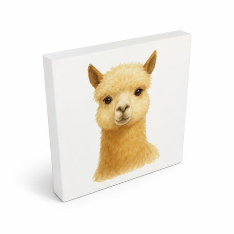 Bauernhof Charme Alpaka Porträt Holzbild in 10x10 cm zum Stellen oder Aufhängen