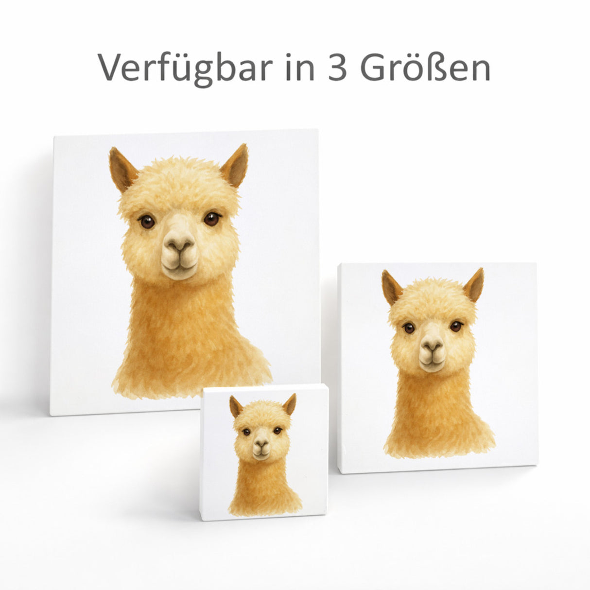 Bauernhof Charme Alpaka Porträt Holzbild in 10x10 cm zum Stellen oder Aufhängen