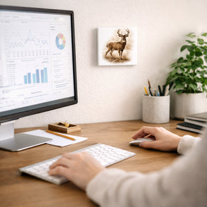 Wald Schönheit Hirsch im Gras Holzbild in 10x10 cm zum Stellen oder Aufhängen