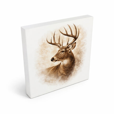 Wald Schönheit Hirschkopf Holzbild in 10x10 cm zum Stellen oder Aufhängen