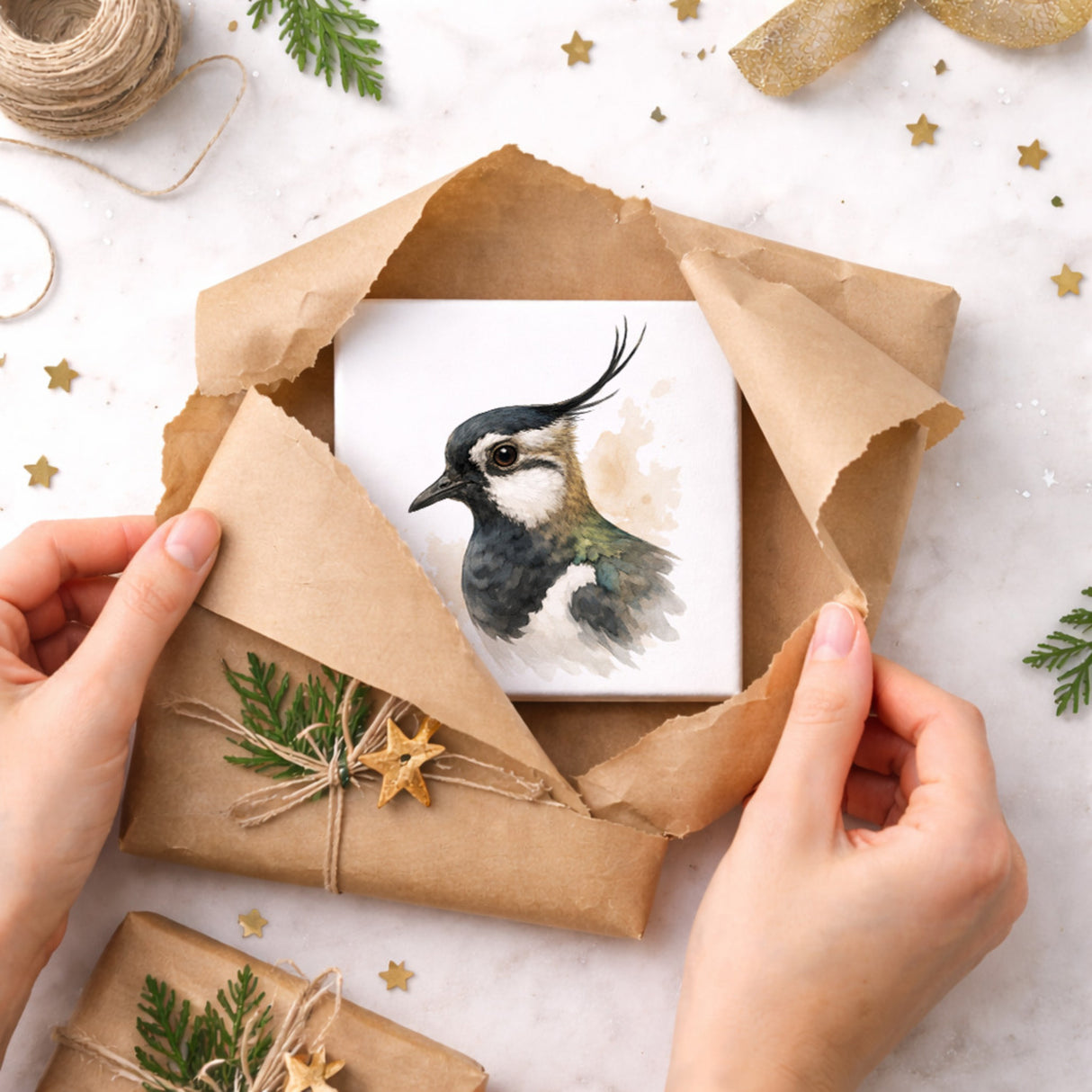 Vogelparade Kiebitz Porträt Holzbild in 10x10 cm zum Stellen oder Aufhängen