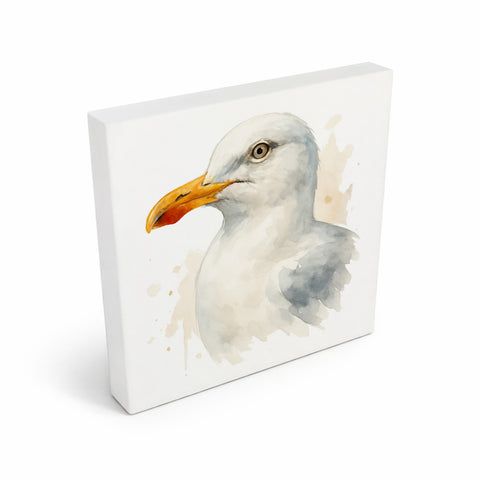Vogelparade Aquarell Möwe Holzbild in 10x10 cm zum Stellen oder Aufhängen